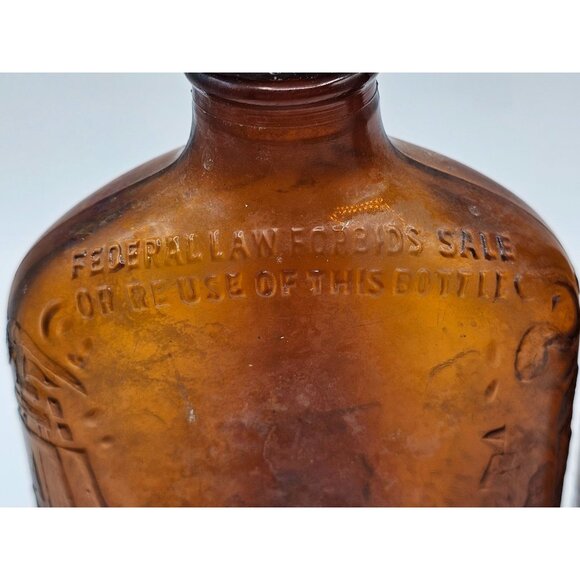 Pair Vtg Half Pint Embossed Colonial Graphics Brown Whiskey Bottle  Federal Law - Picture 4 of 10